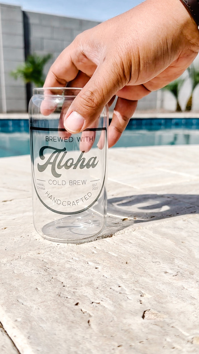 brewed with aloha glass tumbler